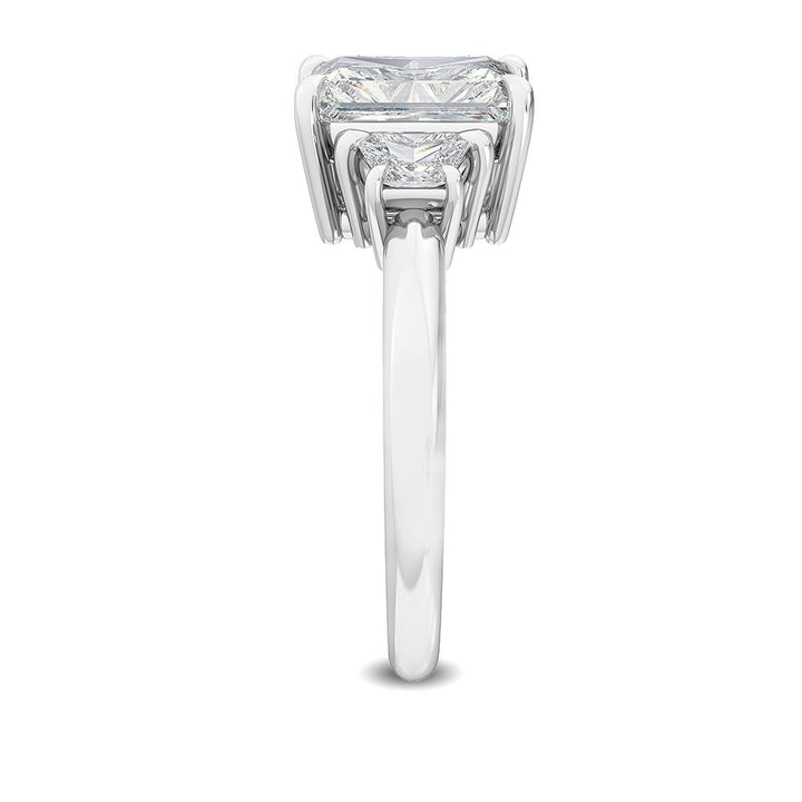 IIGI Graded 3.94ctw Radiant Cut with Trapezoids Lab-Grown Diamond 3-Stone Engagement Ring 14k White Gold