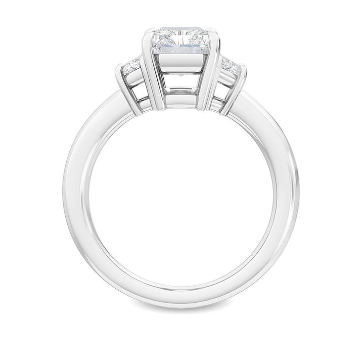 IGI Graded 3.94ctw Radiant Cut with Trapezoids Lab-Grown Diamond 3-Stone Engagement Ring 14k White Gold