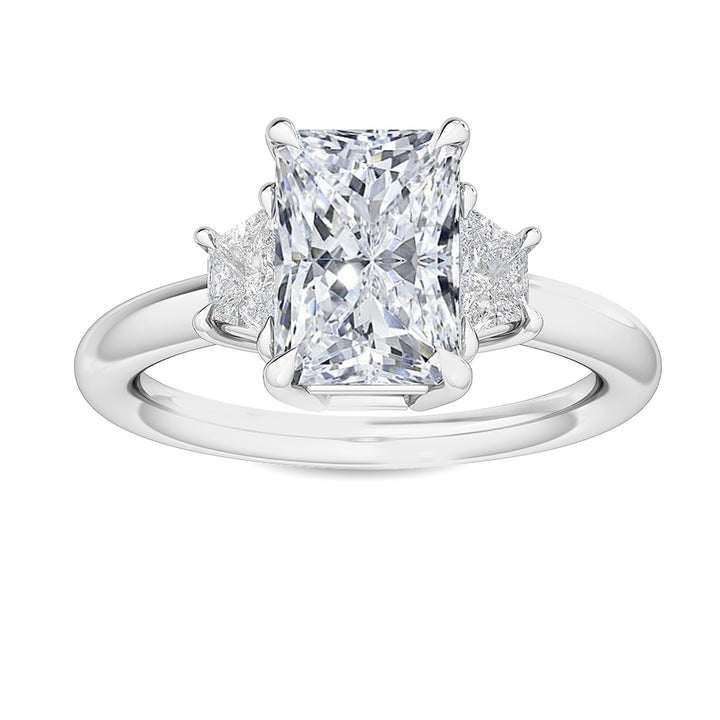 IGI Graded 3.94ctw Radiant Cut with Trapezoids Lab-Grown Diamond 3-Stone Engagement Ring 14k White Gold