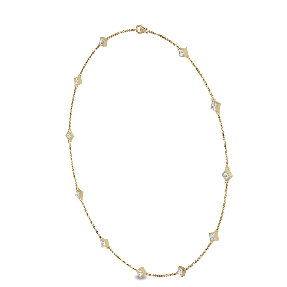 1.02ctw Princess Cut Lab-Grown Diamonds by the Yard Station Necklace in 14k Yellow Gold