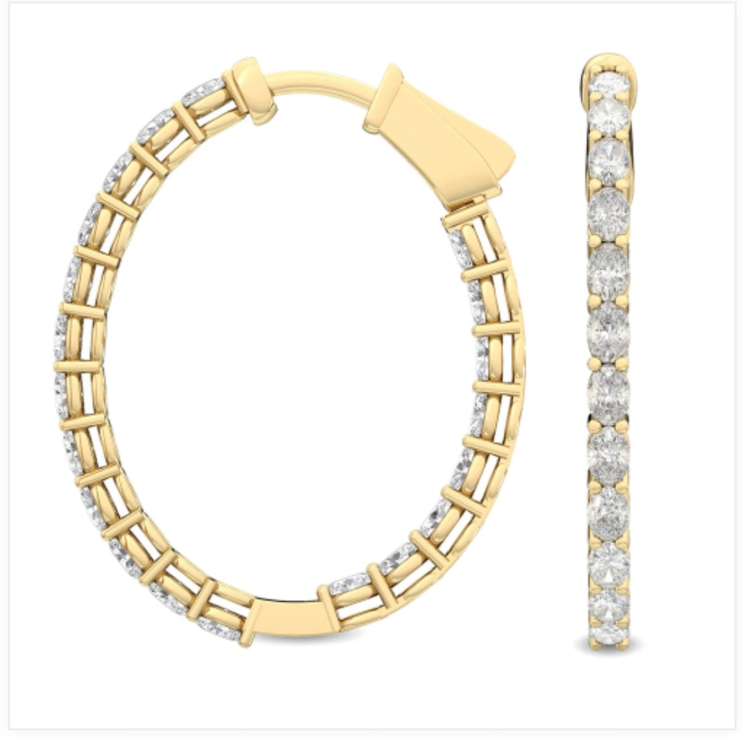 1.93ctw Oval Cut Lab-Grown Diamond Inside-Out Hoop Earrings in 14kt Yellow Gold