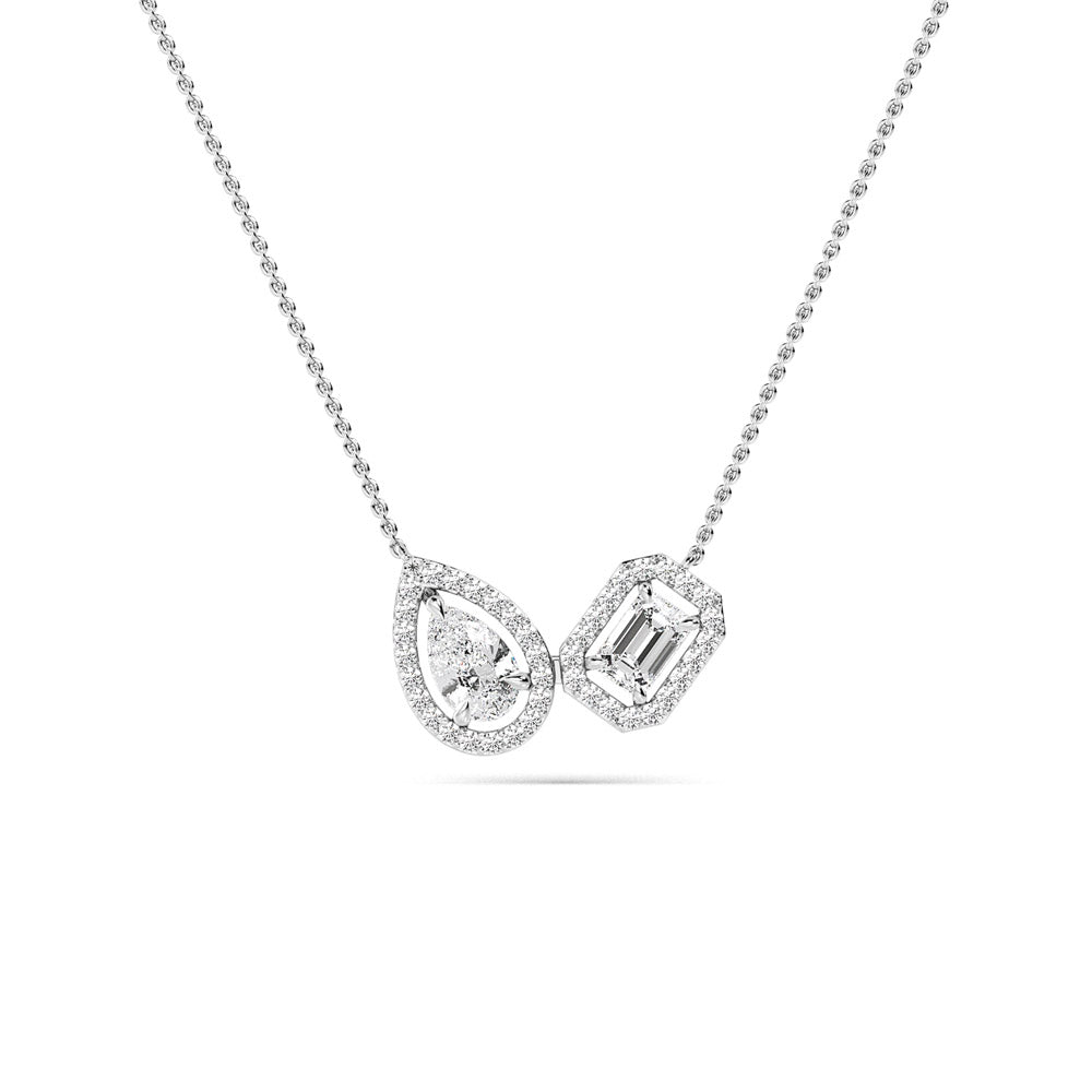 1.31ctw Pear & Emerald Lab-Grown Diamond Halo Pendant Necklace in 14k White Gold