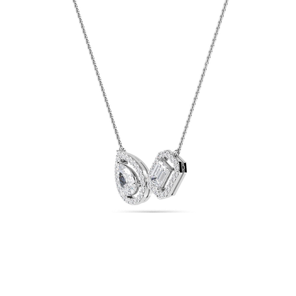 1.31ctw Pear & Emerald Lab-Grown Diamond Halo Pendant Necklace in 14k White Gold