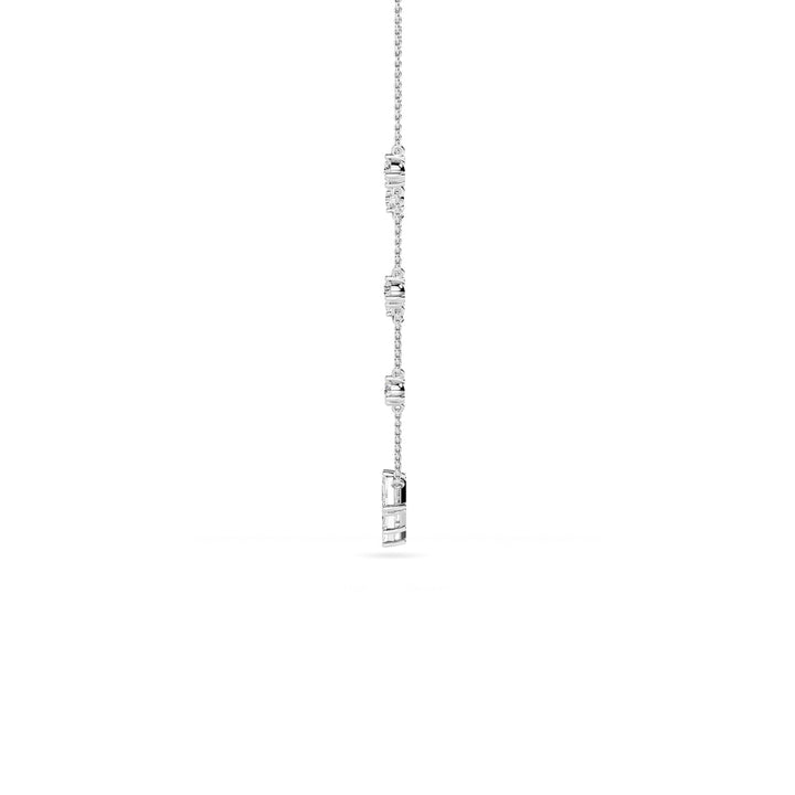 1.89ctw Emerald Cut and Round Brilliant Lab-Grown Diamond Bar Pendant Station Necklace in 14k White Gold