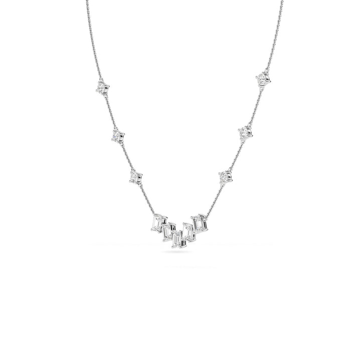 1.89ctw Emerald Cut and Round Brilliant Lab-Grown Diamond Bar Pendant Station Necklace in 14k White Gold