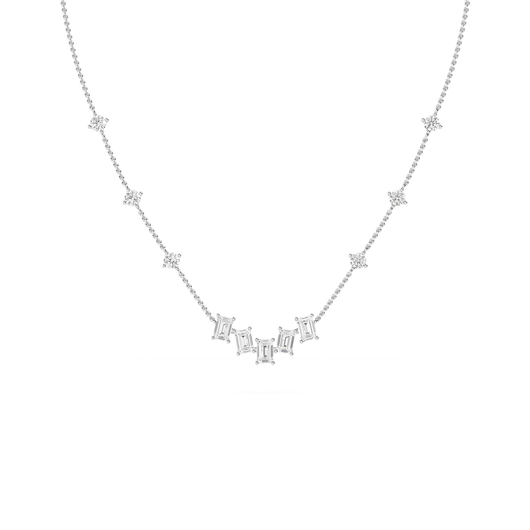 1.89ctw Emerald Cut and Round Brilliant Lab-Grown Diamond Bar Pendant Station Necklace in 14k White Gold