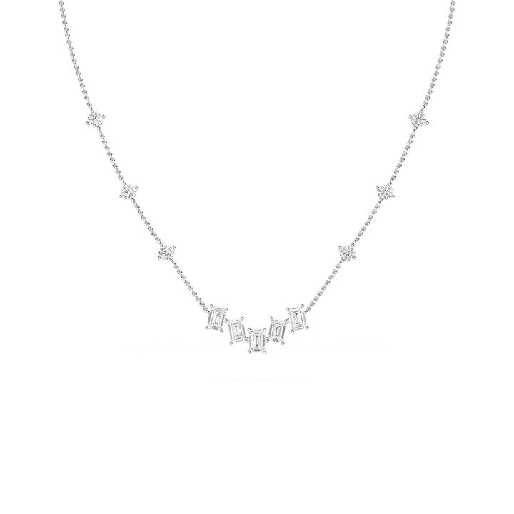 1.89ctw Emerald Cut and Round Brilliant Lab-Grown Diamond Bar Pendant Station Necklace in 14k White Gold