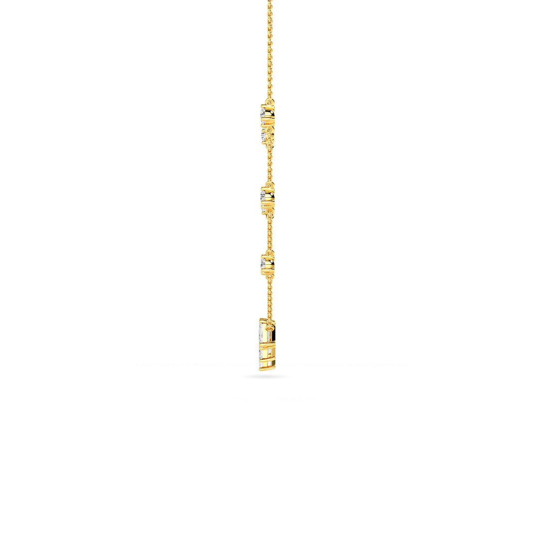 1.89ctw Emerald Cut and Round Brilliant Lab-Grown Diamond Bar Pendant Station Necklace in 14k Yellow Gold