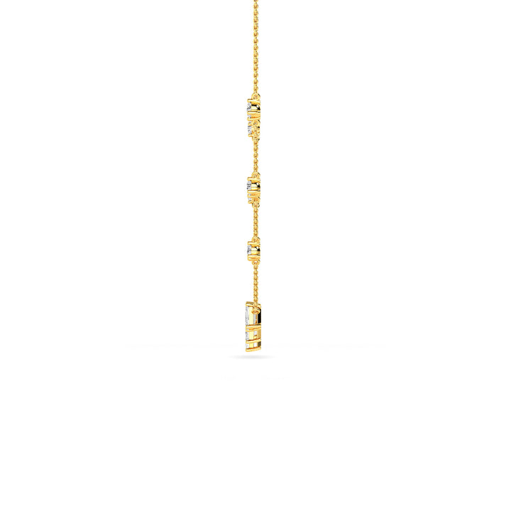 1.89ctw Emerald Cut and Round Brilliant Lab-Grown Diamond Bar Pendant Station Necklace in 14k Yellow Gold