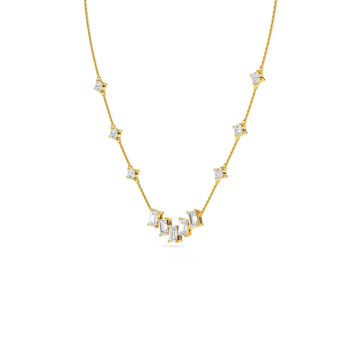 1.89ctw Emerald Cut and Round Brilliant Lab-Grown Diamond Bar Pendant Station Necklace in 14k Yellow Gold