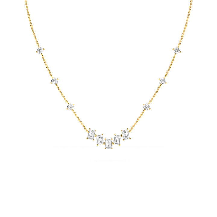 1.89ctw Emerald Cut and Round Brilliant Lab-Grown Diamond Bar Pendant Station Necklace in 14k Yellow Gold