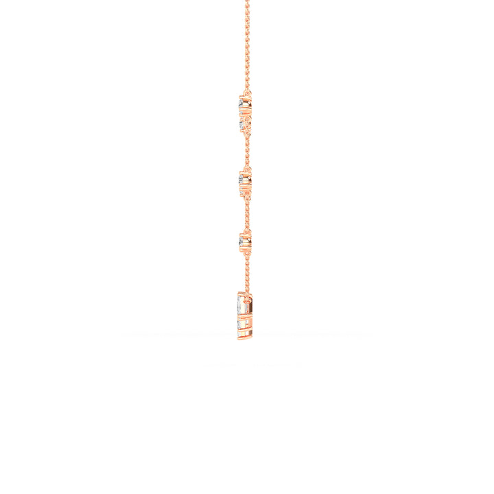 1.89ctw Emerald Cut and Round Brilliant Lab-Grown Diamond Bar Pendant Station Necklace in 14k Rose Gold