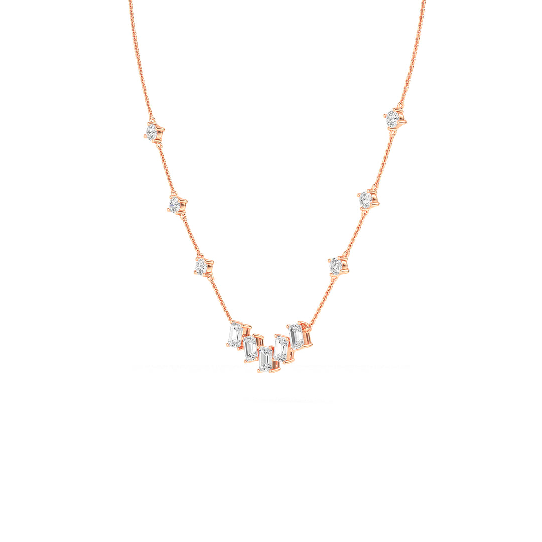 1.89ctw Emerald Cut and Round Brilliant Lab-Grown Diamond Bar Pendant Station Necklace in 14k Rose Gold