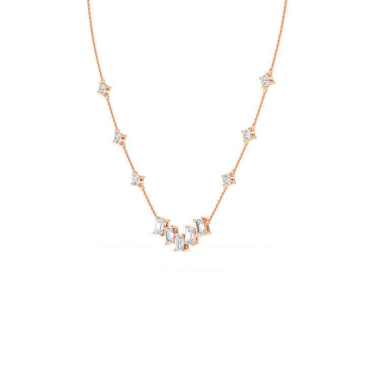 1.89ctw Emerald Cut and Round Brilliant Lab-Grown Diamond Bar Pendant Station Necklace in 14k Rose Gold