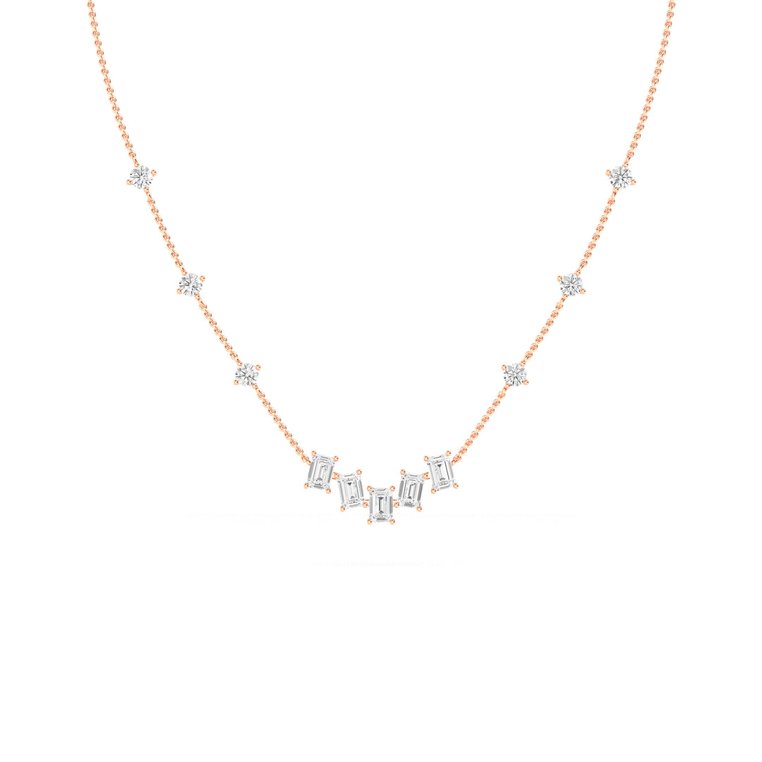1.89ctw Emerald Cut and Round Brilliant Lab-Grown Diamond Bar Pendant Station Necklace in 14k Rose Gold