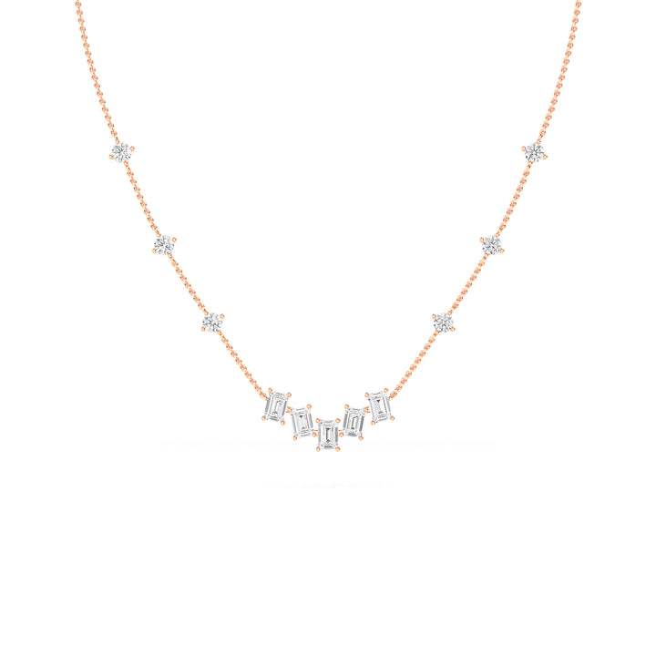 1.89ctw Emerald Cut and Round Brilliant Lab-Grown Diamond Bar Pendant Station Necklace in 14k Rose Gold