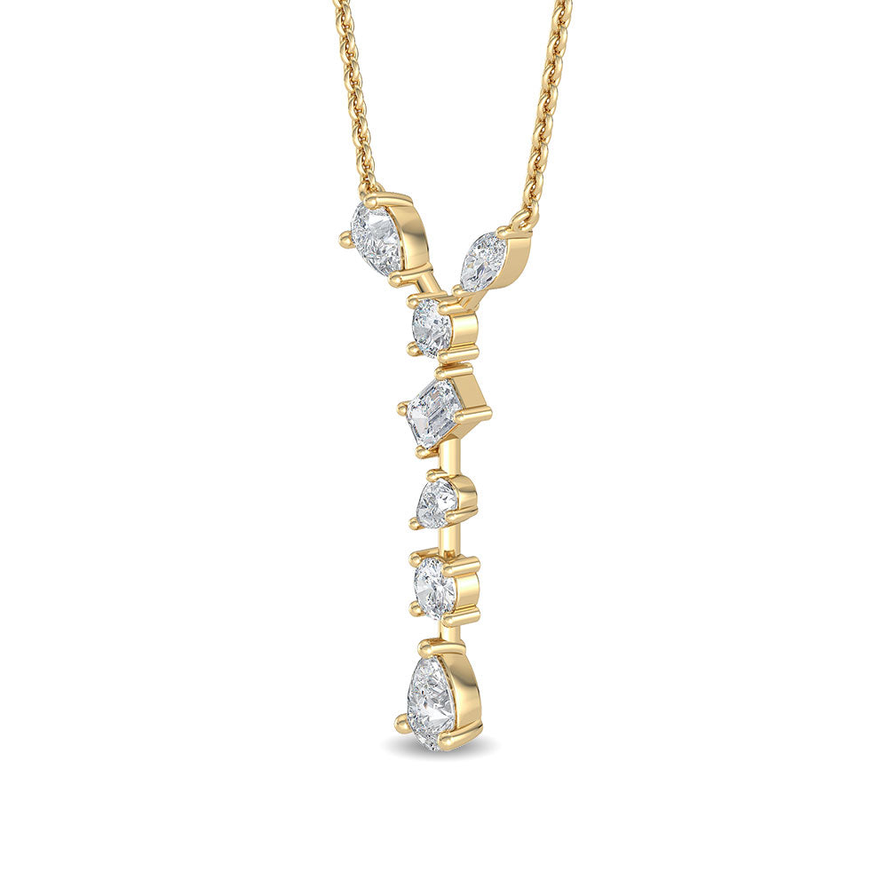 0.65ctw Multi-Cut Lab-Grown Diamond "Y" Dangle Pendant Necklace in 14k Yellow Gold