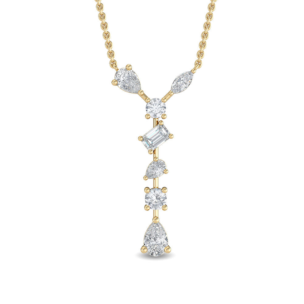 0.65ctw Multi-Cut Lab-Grown Diamond "Y" Dangle Pendant Necklace in 14k Yellow Gold