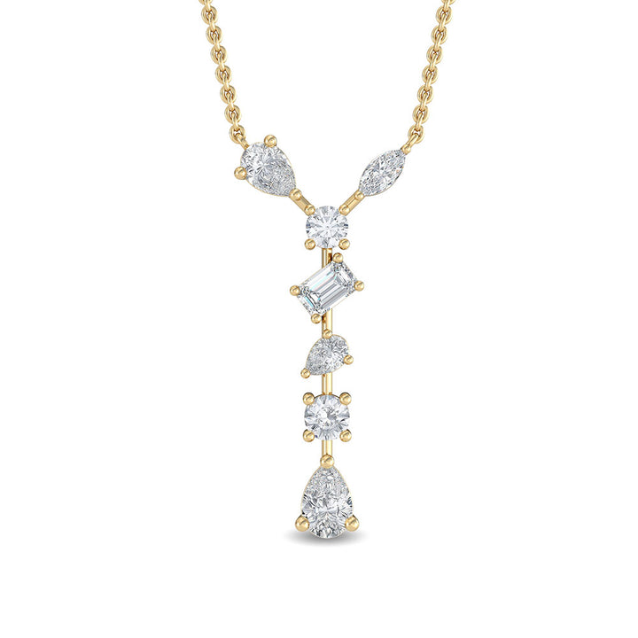 0.65ctw Multi-Cut Lab-Grown Diamond "Y" Dangle Pendant Necklace in 14k Yellow Gold