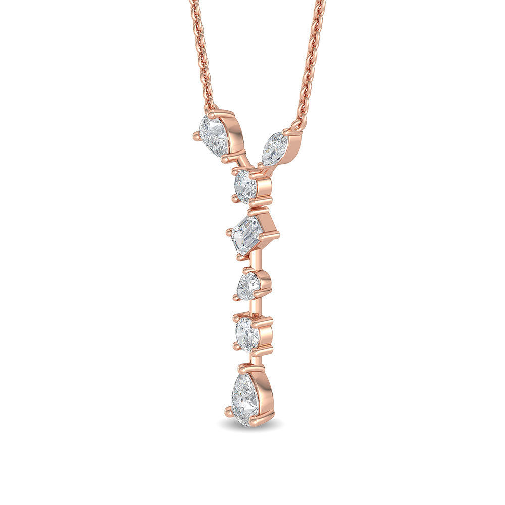 0.65ctw Multi-Cut Lab-Grown Diamond "Y" Dangle Pendant Necklace in 14k Rose Gold