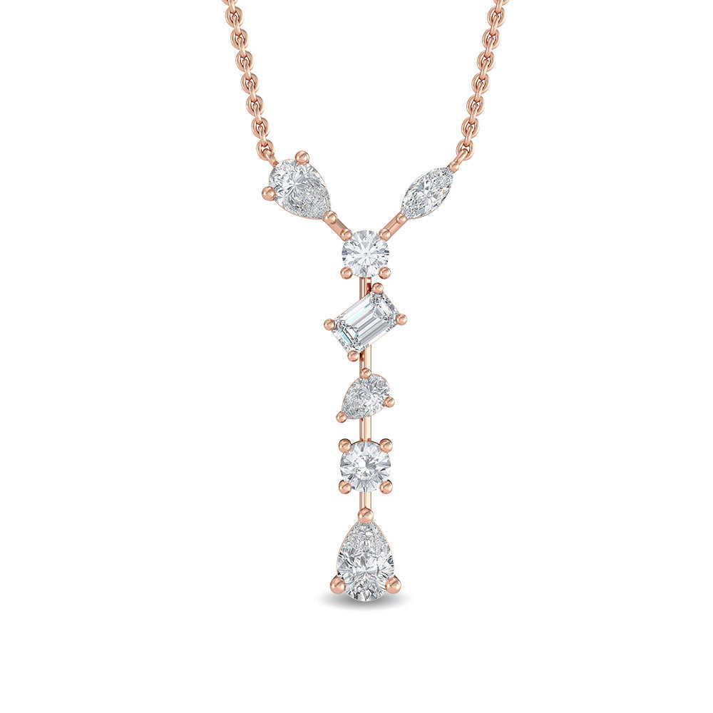 0.65ctw Multi-Cut Lab-Grown Diamond "Y" Dangle Pendant Necklace in 14k Rose Gold