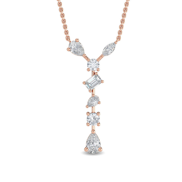 0.65ctw Multi-Cut Lab-Grown Diamond "Y" Dangle Pendant Necklace in 14k Rose Gold