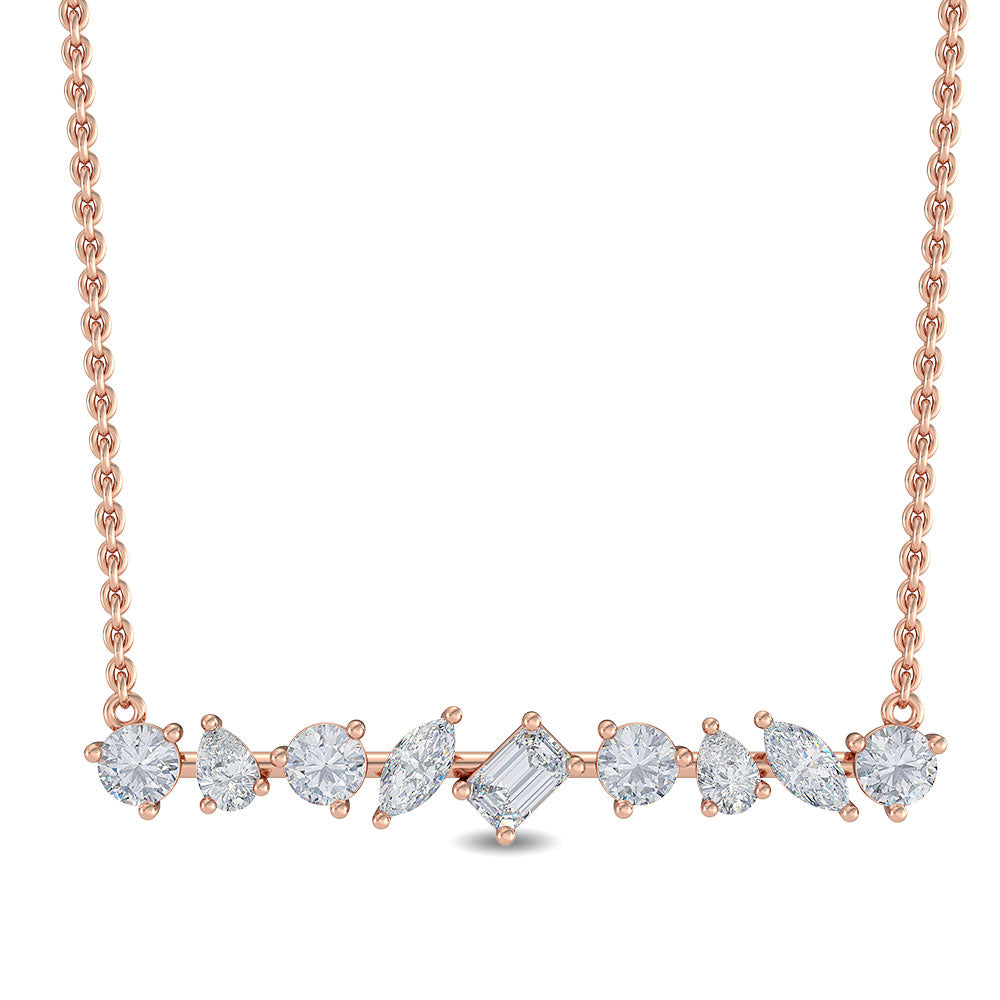 0.67ctw Multi-Cut Lab-Grown Diamond Bar Pendant Necklace in 14k Rose Gold