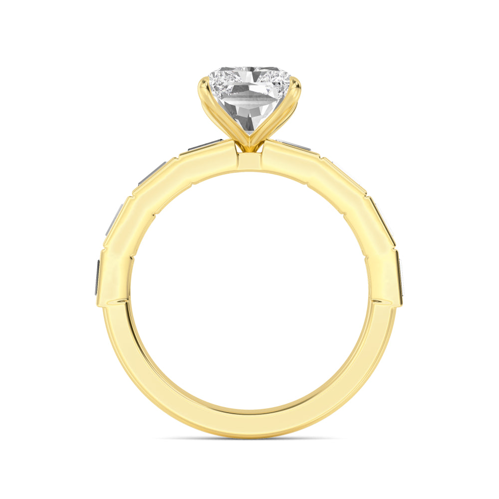 IGI Graded 4.04ct Radiant Cut Center with Baguette Sides Lab-Grown Diamond Engagement Ring in 14k Yellow Gold