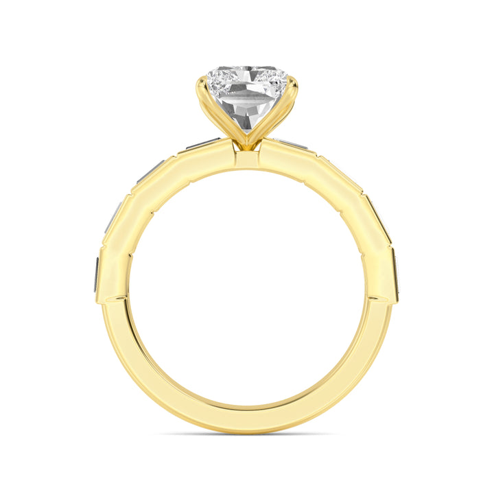 IGI Graded 4.04ct Radiant Cut Center with Baguette Sides Lab-Grown Diamond Engagement Ring in 14k Yellow Gold