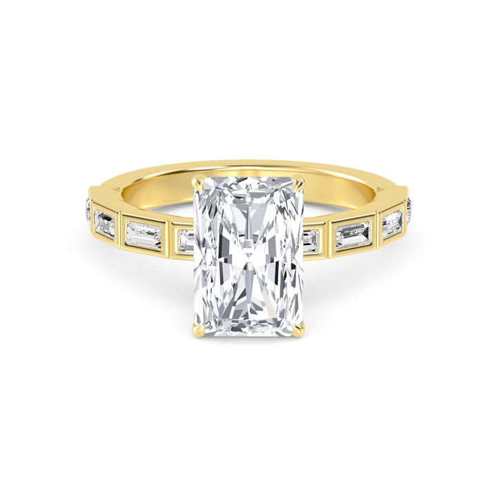 IGI Graded 4.04ct Radiant Cut Center with Baguette Sides Lab-Grown Diamond Engagement Ring in 14k Yellow Gold