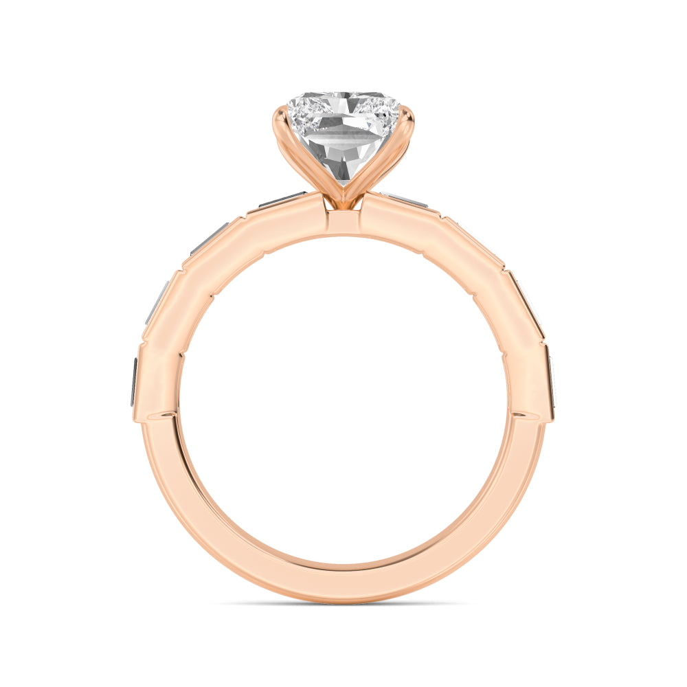 IGI Graded 4.04ct Radiant Cut Center with Baguette Sides Lab-Grown Diamond Engagement Ring in 14k Rose Gold