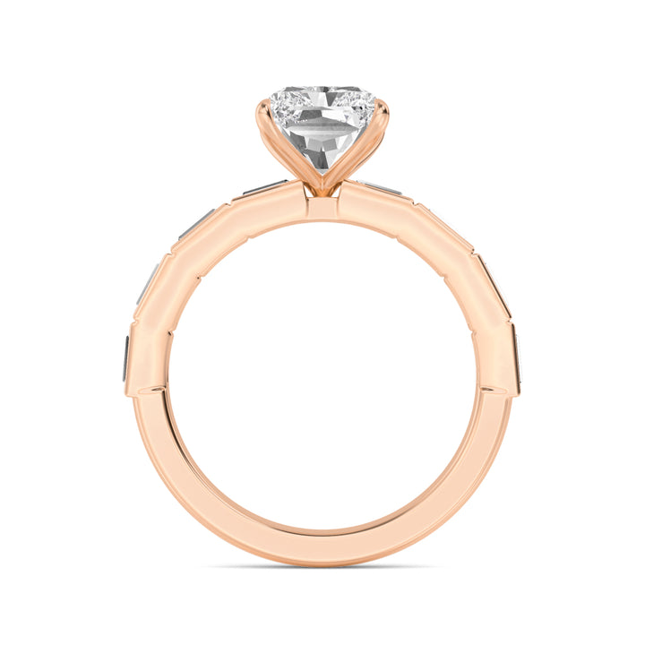 IGI Graded 4.04ct Radiant Cut Center with Baguette Sides Lab-Grown Diamond Engagement Ring in 14k Rose Gold