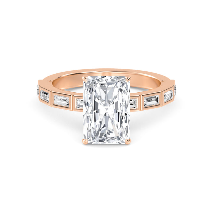 IGI Graded 4.04ct Radiant Cut Center with Baguette Sides Lab-Grown Diamond Engagement Ring in 14k Rose Gold
