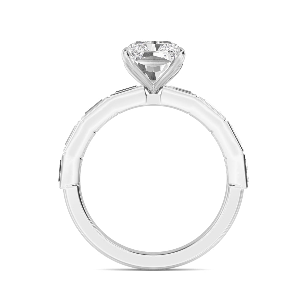 IGI Graded 4.04ct Radiant Cut Center with Baguette Sides Lab-Grown Diamond Engagement Ring in 14k White Gold