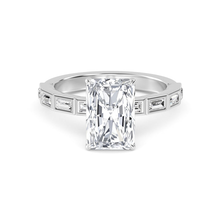 IGI Graded 4.04ct Radiant Cut Center with Baguette Sides Lab-Grown Diamond Engagement Ring in 14k White Gold