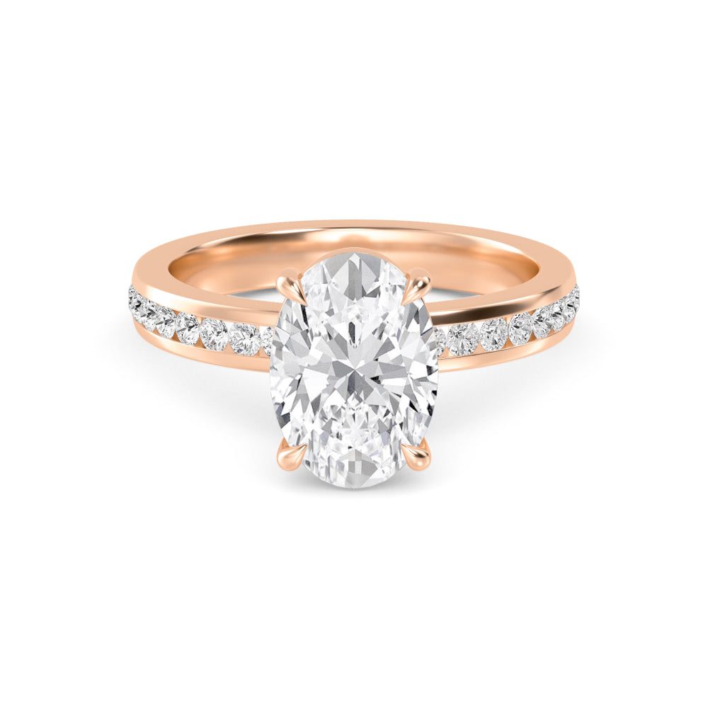 IGI Graded 3ct Oval with Round Brilliants Lab-Grown Diamond Engagement Ring in 14k Rose Gold