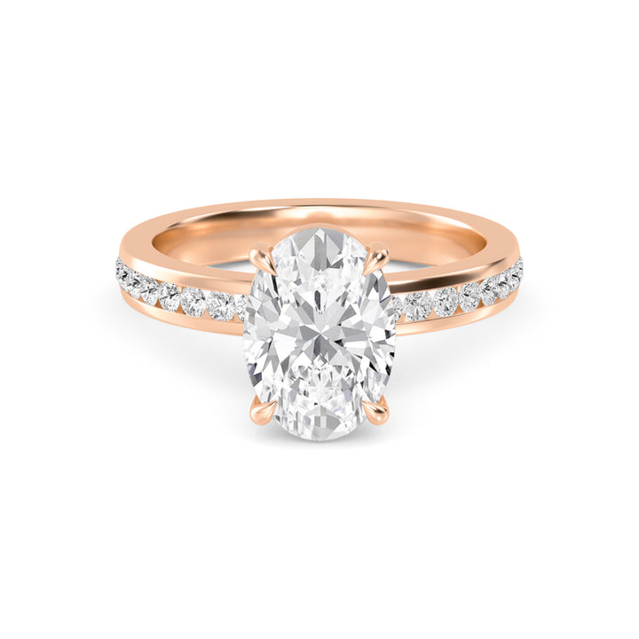 IGI Graded 3ct Oval with Round Brilliants Lab-Grown Diamond Engagement Ring in 14k Rose Gold