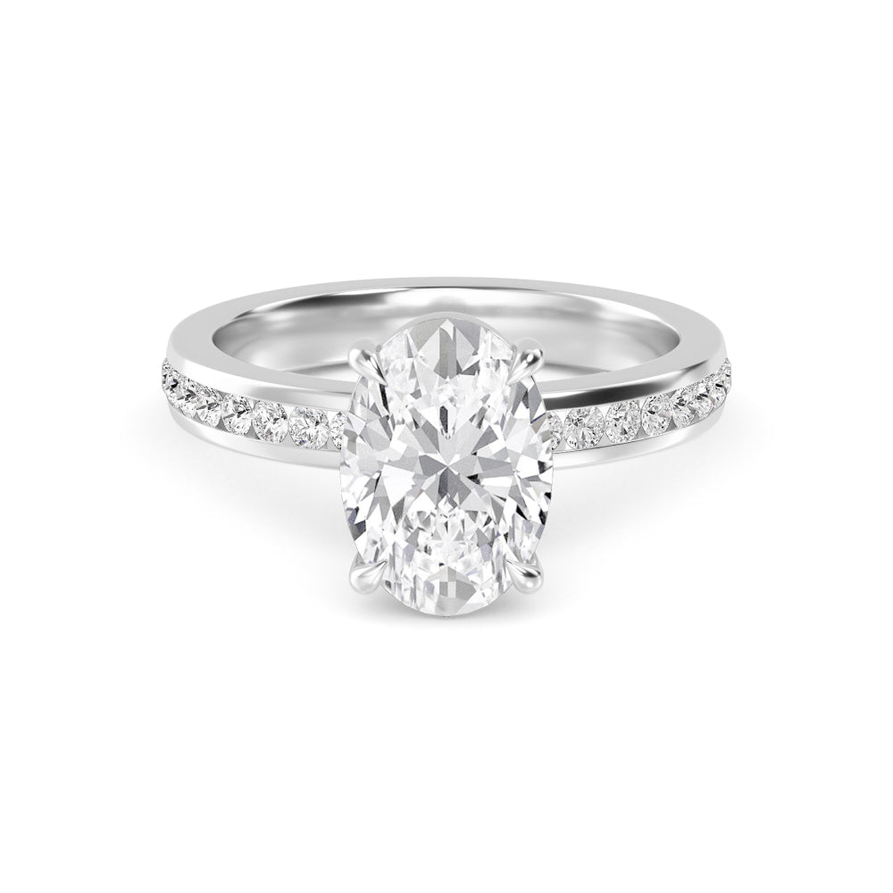 IGI Graded 3ct Oval with Round Brilliants Lab-Grown Diamond Engagement Ring in 14k White Gold