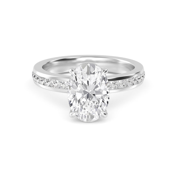 IGI Graded 3ct Oval with Round Brilliants Lab-Grown Diamond Engagement Ring in 14k White Gold