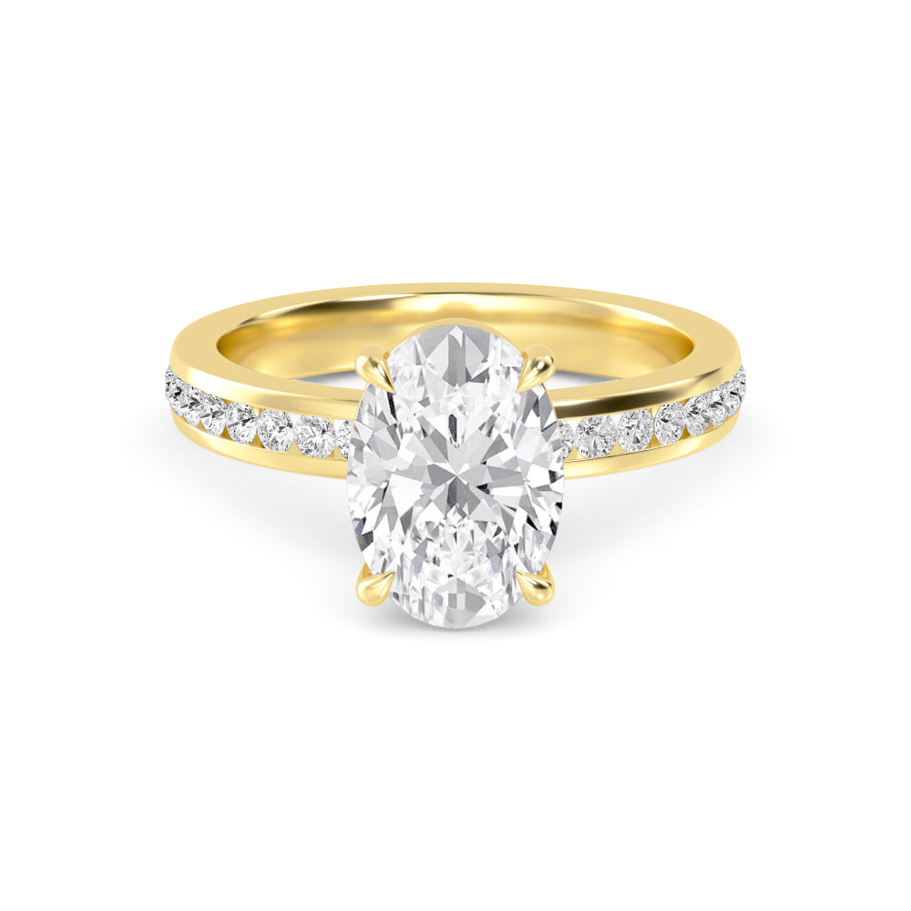 IGI Graded 3ct Oval with Round Brilliants Lab-Grown Diamond Engagement Ring in 14k Yellow Gold