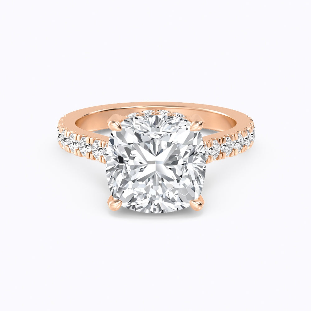 IGI Graded 5ct Square Cushion Cut with Hidden Halo Lab-Grown Diamond Engagement Ring in 14k Rose Gold