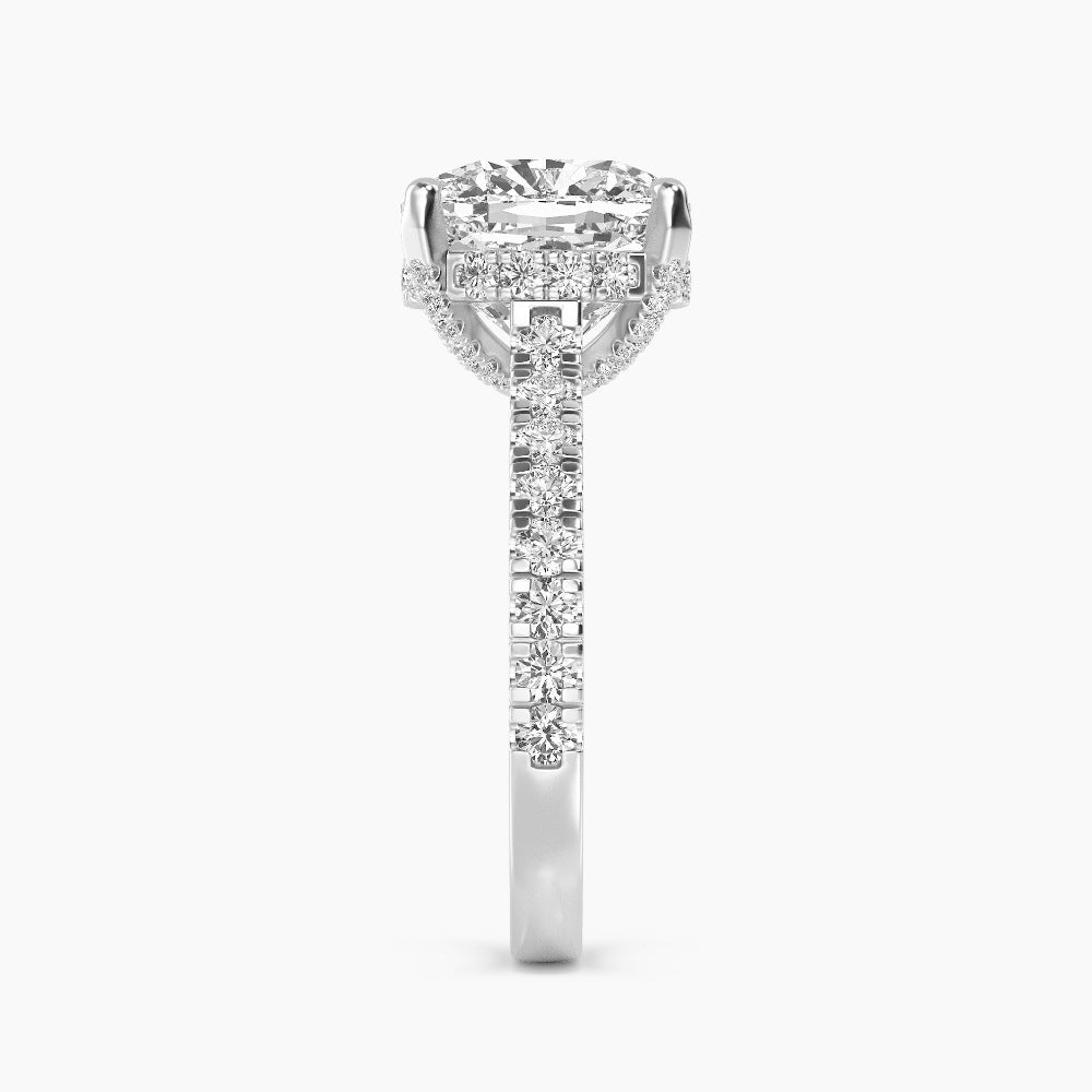 IGI Graded 5ct Square Cushion Cut with Hidden Halo Lab-Grown Diamond Engagement Ring in 14k White Gold