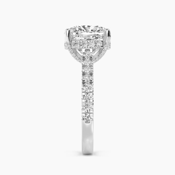 IGI Graded 5ct Square Cushion Cut with Hidden Halo Lab-Grown Diamond Engagement Ring in 14k White Gold