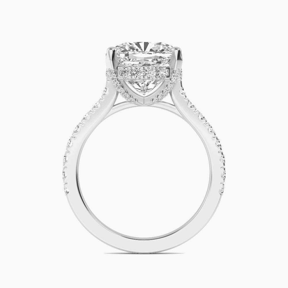 IGI Graded 5ct Square Cushion Cut with Hidden Halo Lab-Grown Diamond Engagement Ring in 14k White Gold