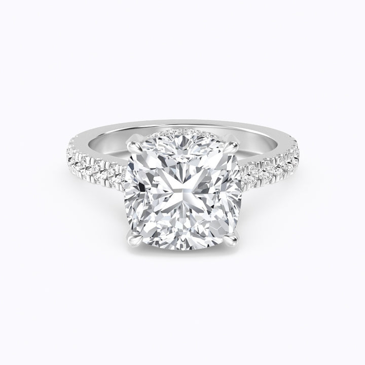 IGI Graded 5ct Square Cushion Cut with Hidden Halo Lab-Grown Diamond Engagement Ring in 14k White Gold