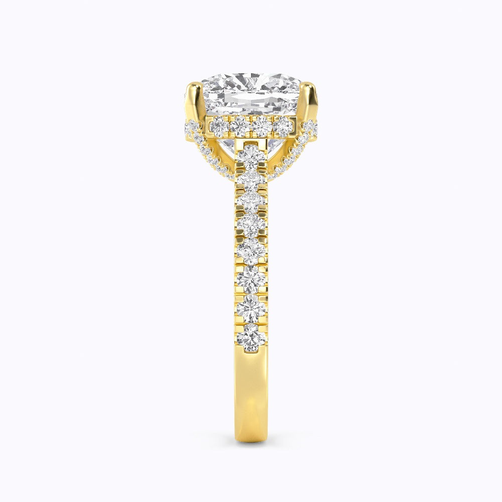 IGI Graded 5ct Square Cushion Cut with Hidden Halo Lab-Grown Diamond Engagement Ring in 14k Yellow Gold