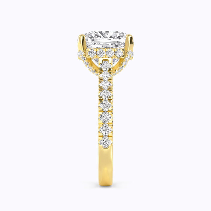 IGI Graded 5ct Square Cushion Cut with Hidden Halo Lab-Grown Diamond Engagement Ring in 14k Yellow Gold