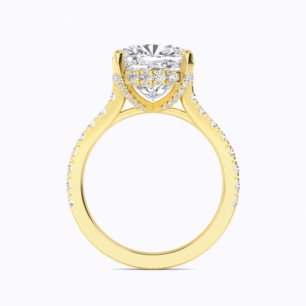 IGI Graded 5ct Square Cushion Cut with Hidden Halo Lab-Grown Diamond Engagement Ring in 14k Yellow Gold