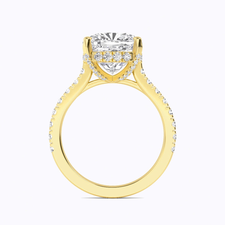 IGI Graded 5ct Square Cushion Cut with Hidden Halo Lab-Grown Diamond Engagement Ring in 14k Yellow Gold