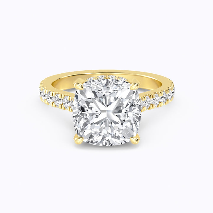 IGI Graded 5ct Square Cushion Cut with Hidden Halo Lab-Grown Diamond Engagement Ring in 14k Yellow Gold